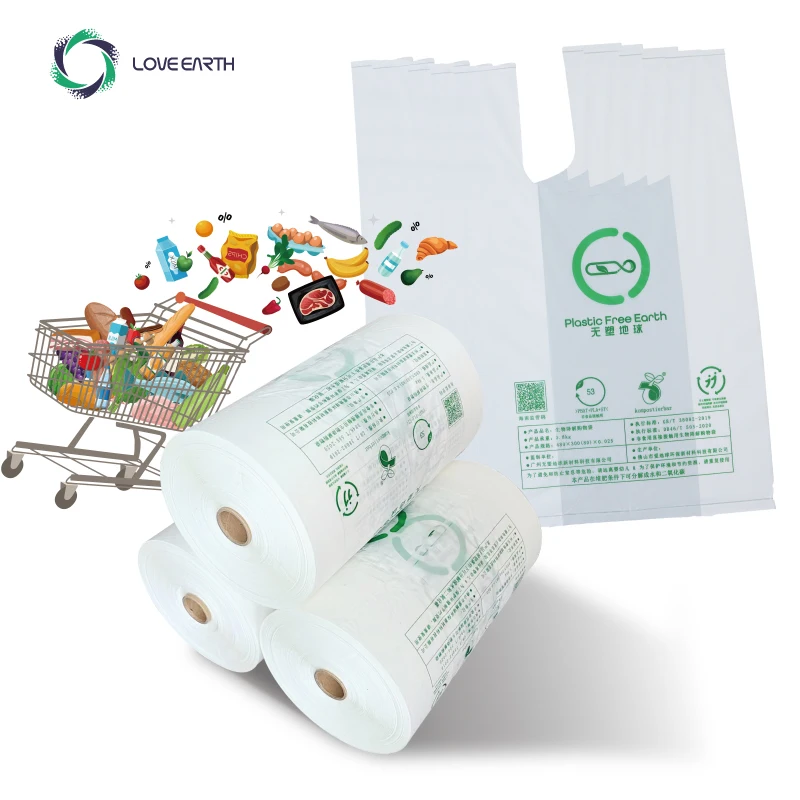 Cornstarch Bags Bioplastic T Shirt Bag Biodegradable Bags Custom Printed 100% Biodegradable PLA PBAT Compostable Plastic
