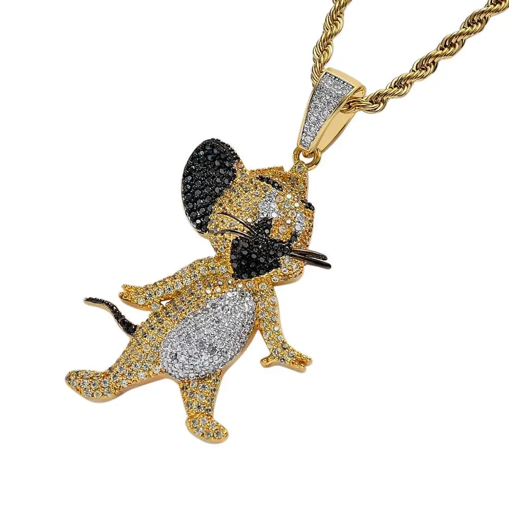 HipHop Jewelry Movie Tom And Jerry AAA Cubic Zirconia Ice Out Pendant Cartoon Design Pendants