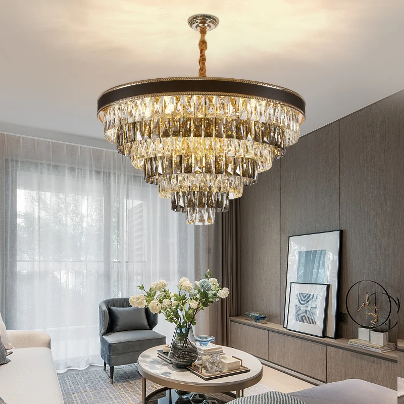 Креативная вилла черная светодиодная кожаная лампа для гостиной спальни современный светильник круглая роскошная хрустальная люстра