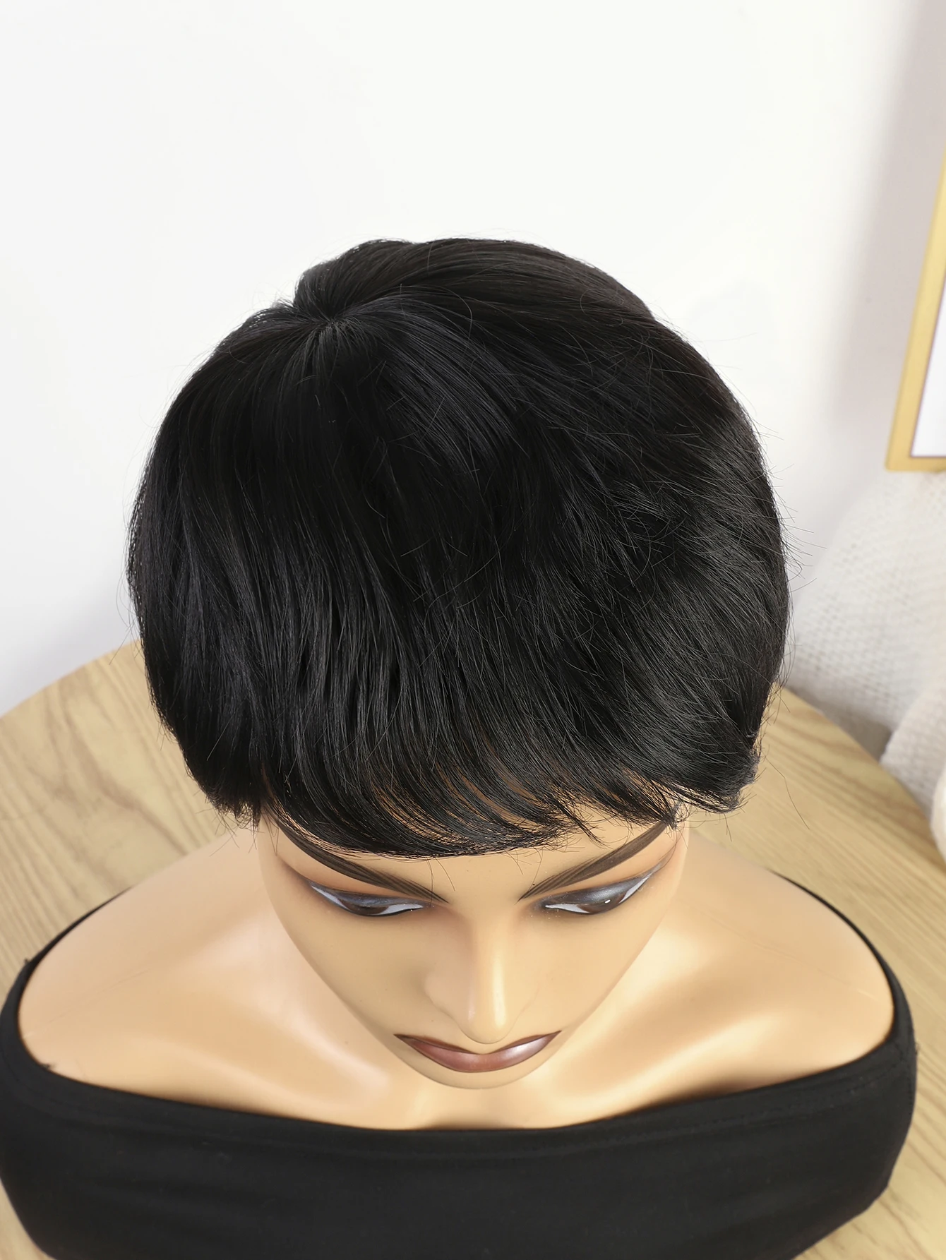 headwear Short Black Synthetic Hair Wig 9 Inch Women Hair Wig with Bangs
