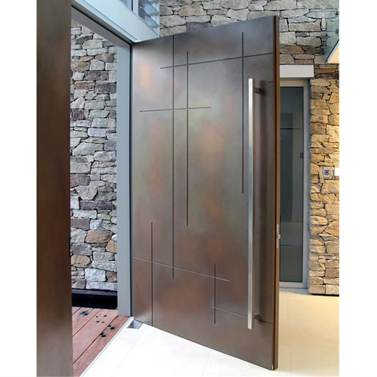 Italy modern contemporary main solid wood walnut pivot front door entry with smart door lock