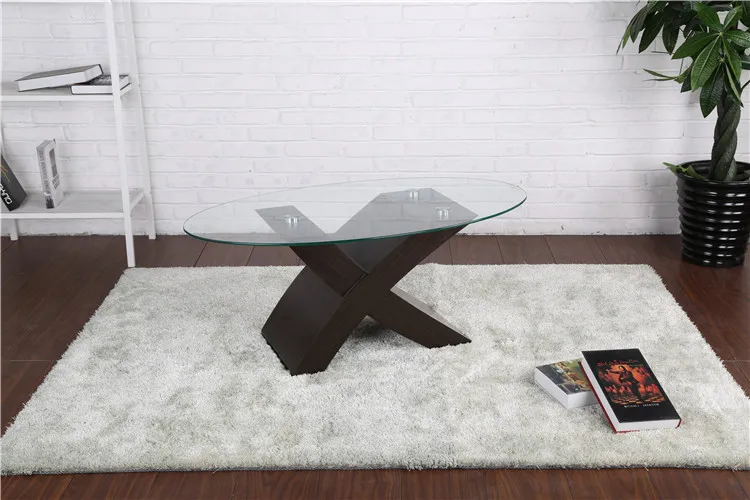Mid-Century Modern Styling Oval Glass Top X Shape Coffee Table on Sale