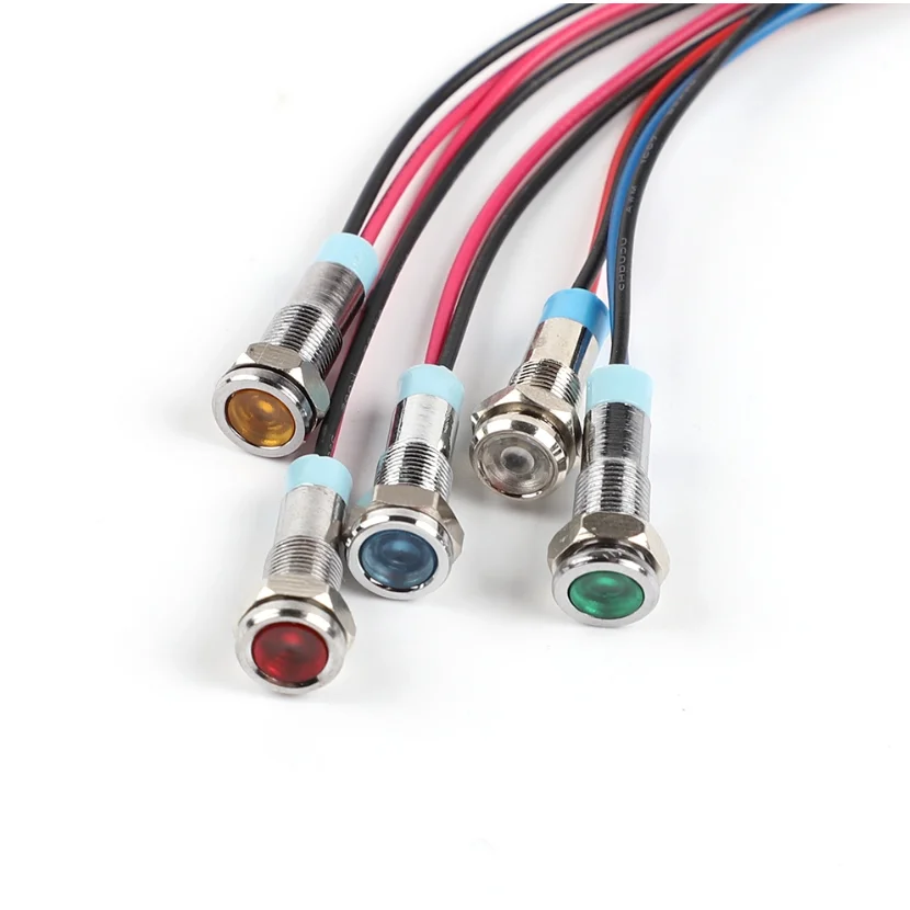 6mm LED Metal Indicator light 6mm waterproof Signal lamp 5V 6V 12V 24V 48V 220v with wire red yellow blue green white