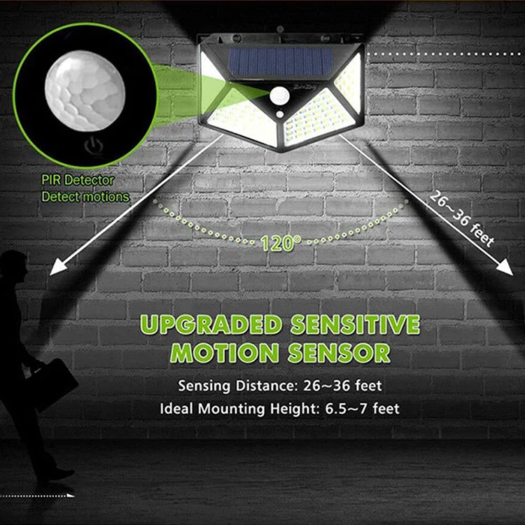 3 Modes 270 Degree Lighting Angle Motion Sensor IP65 Waterproof 100 LED Outdoor Solar Light