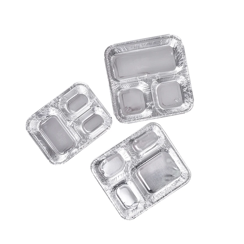 Disposable 4 Compartment Aluminium Foil Food Tray Practical Foil Container Lunch Box
