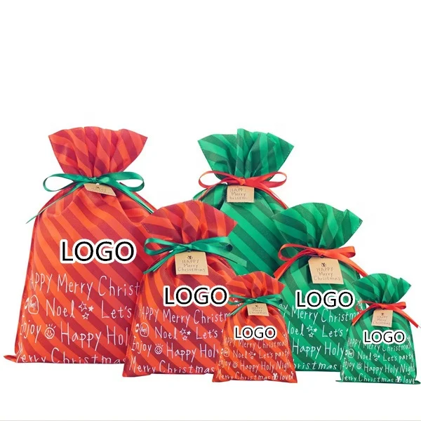 
Christmas Gift Toy Packaging Bag Non-woven Drawstring Pouches Customized Logo Printed Kids Gift Packing Bags 