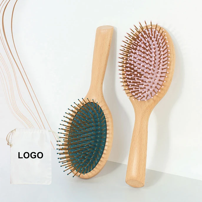 Wholesale high-grade Natural beech wood air cushion comb high heat resistance massage scalp hairbrush Wooden comb for women