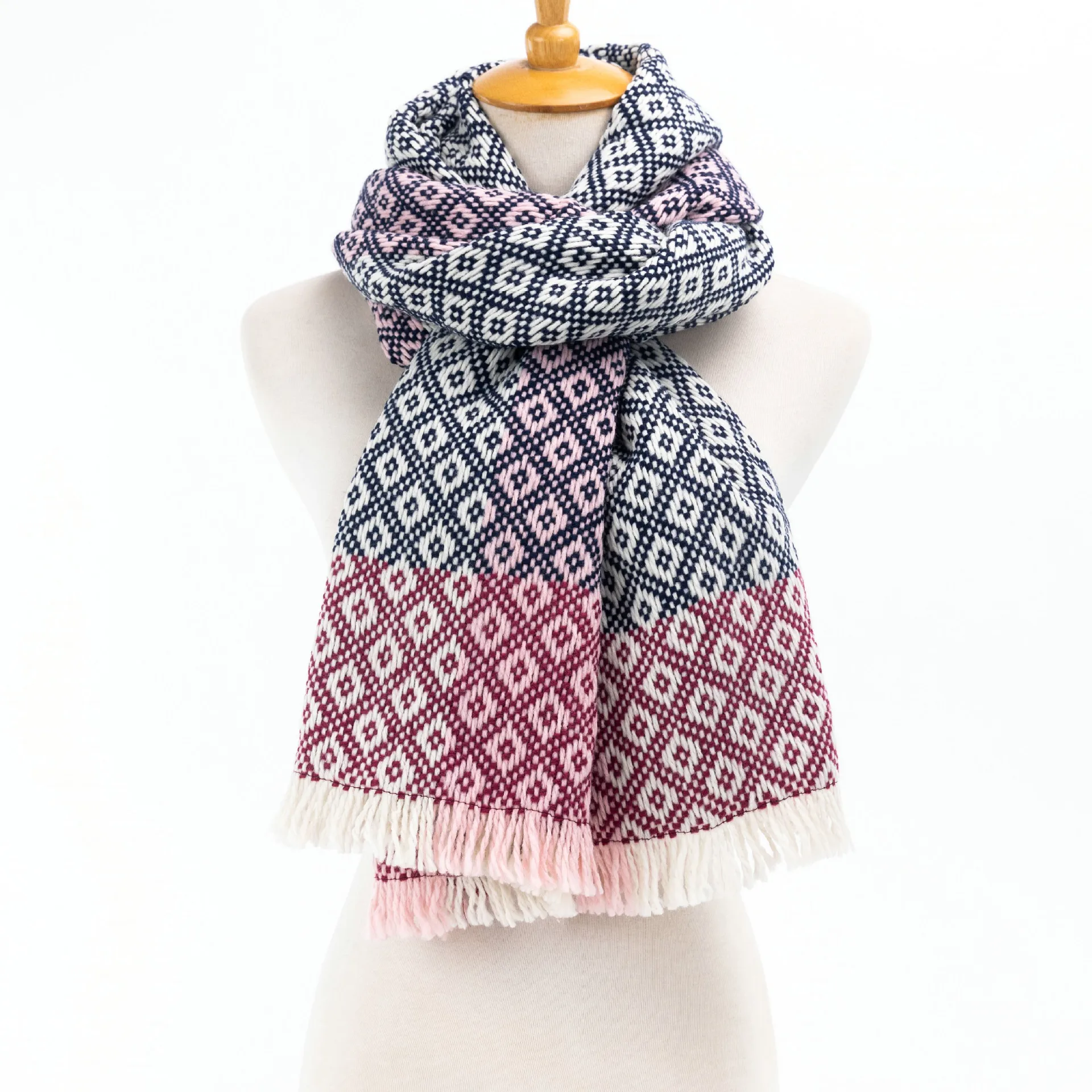 Индивидуальный плотный монограммный шарф для женщин теплый цветной платок с геометрическим рисунком зимний тканый двусторонний