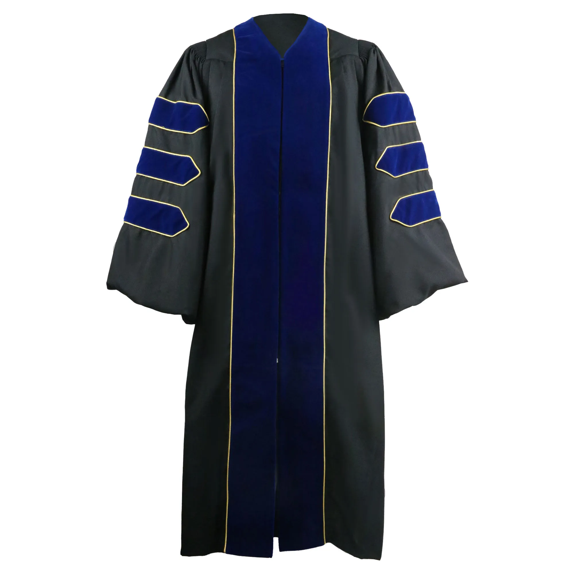 Doctoral Graduation Gown Unisex Deluxe Royal Blue Velvet Gold Piping PhD Graduation Gown