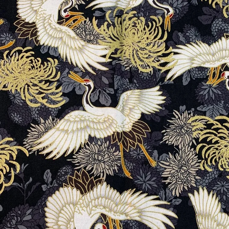 Japanese Style 100% Cotton Foil Print Japanese Cotton Fabric For Kimono/Dress/Packing
