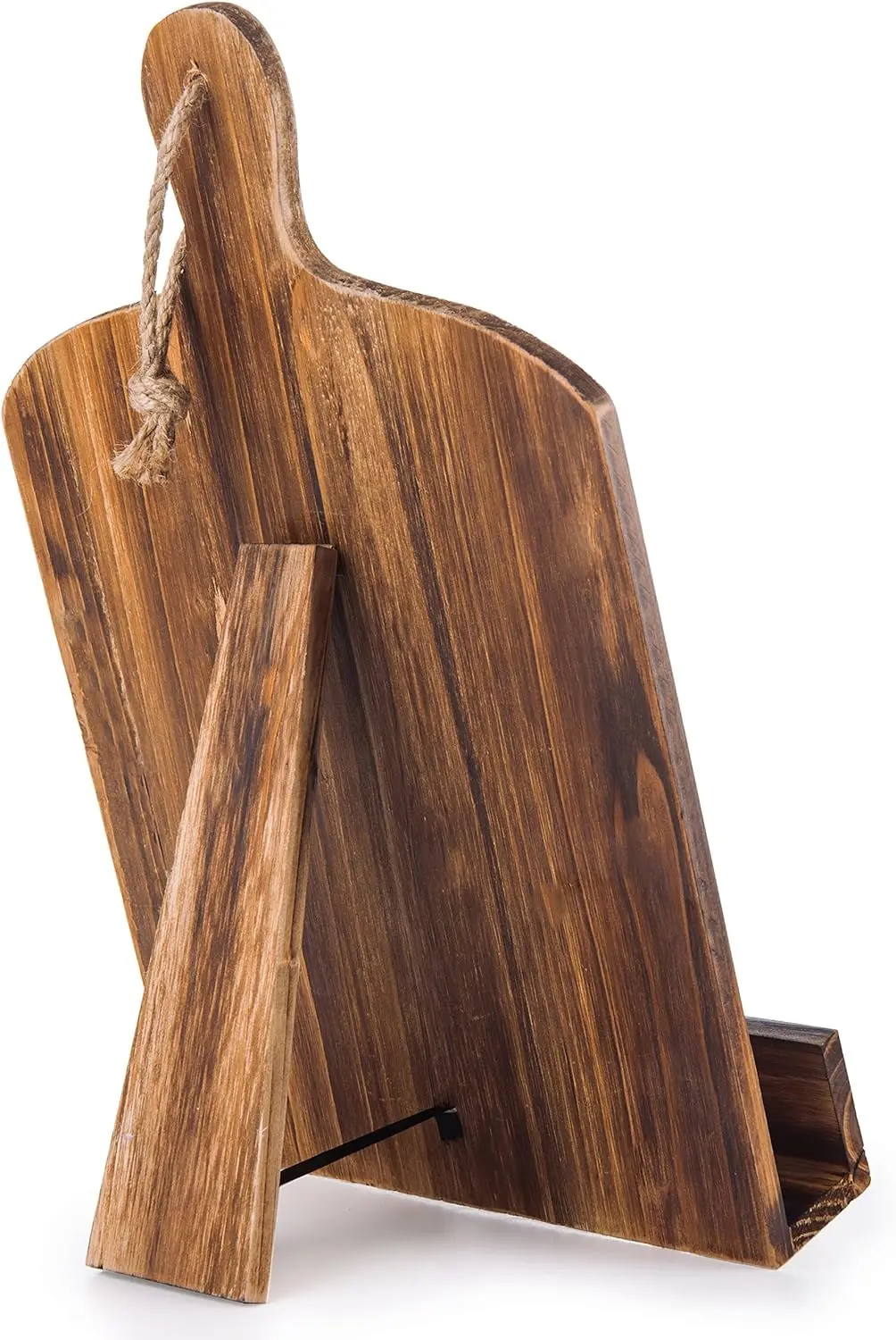 202405 Cookbook Stand Recipe Book Holder with Brown Wood Cutting Board Design Cookbook Holder for Countertop Display