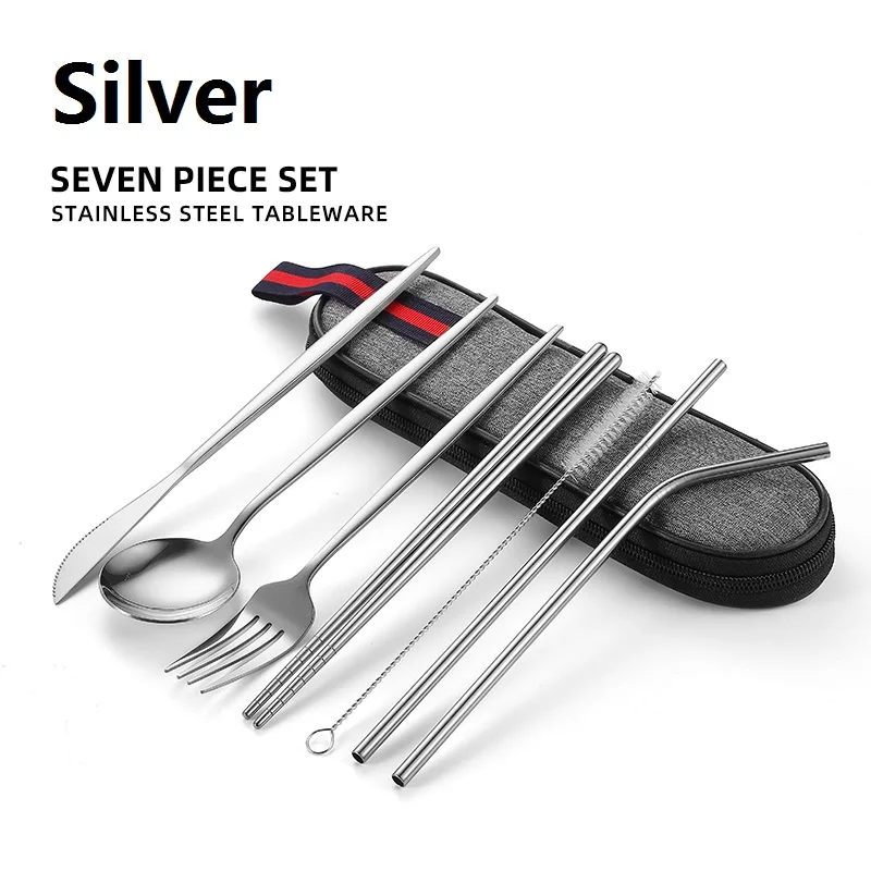 Stainless Steel Travel Camping Cutlery Knife Fork Spoon Chopsticks Set With Case,Lunch Box Utensils, Portable Silverware Set