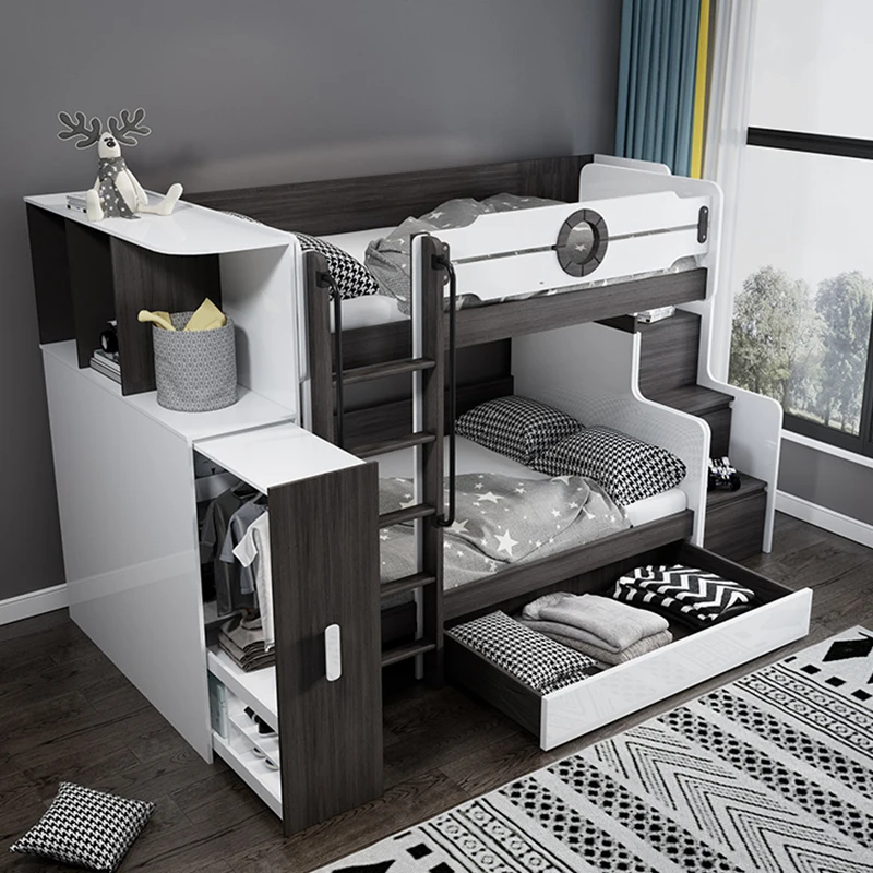latest Modern fashion design children furniture bunk bed children kids furniture  double With stairs wardrobe