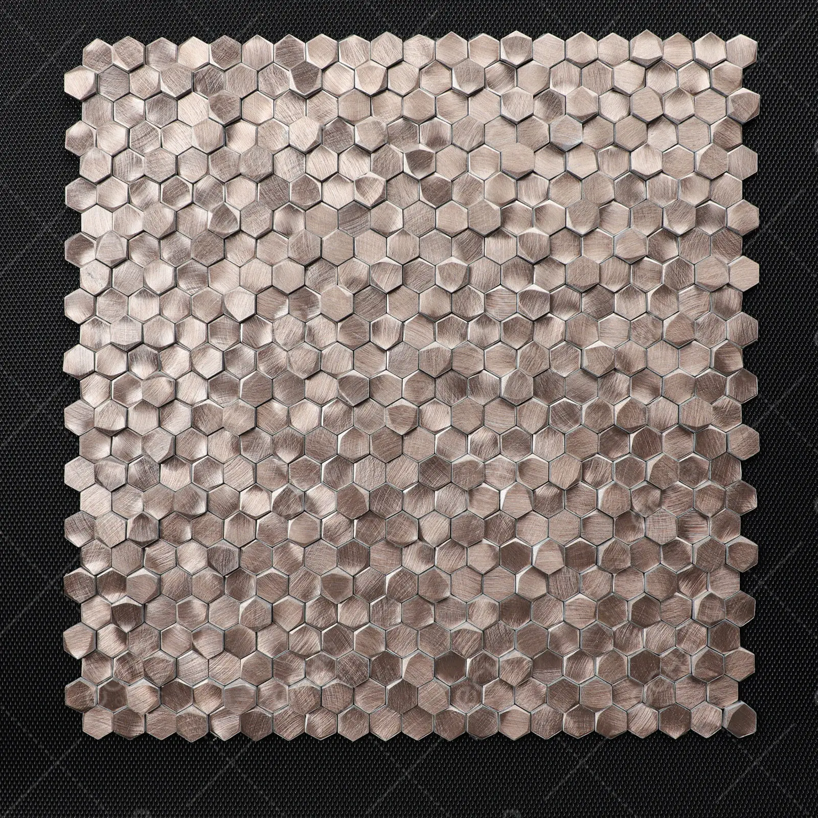 Bronze color mini hexagon net backing gravity aluminium 3d mosaic for TV background