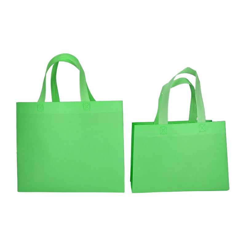 Sichuan huimei die cut handle bag biodegradable shopping bags green color tote fabric eco friendly muslin fold garment bag