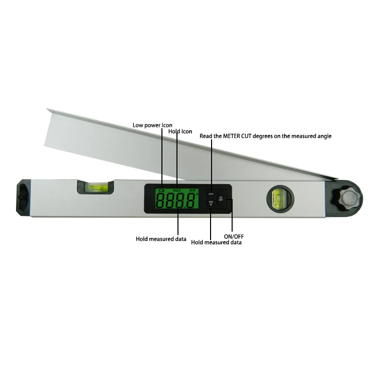 450mm/17.7 inch 0-230 Degrees Aluminium Level Instrument with 2 Bubble Vials Slope Level Bevel Protractor Digital Angle Finder