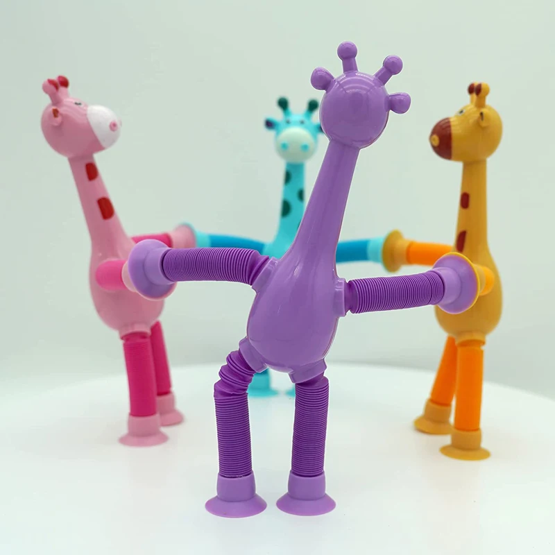 Pop Tube Fidget Toy Giraffe Tube Telescopic Suction Cup Telescopic Pipe Educational Cartoon Puzzle Parent Child Interactive