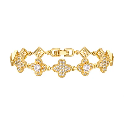 Vnox Wholesale Four Leaf Clover Glitter Bracelet 18k Gold Plated Cubic Zircon Bracelet Women Bracelet Luxury