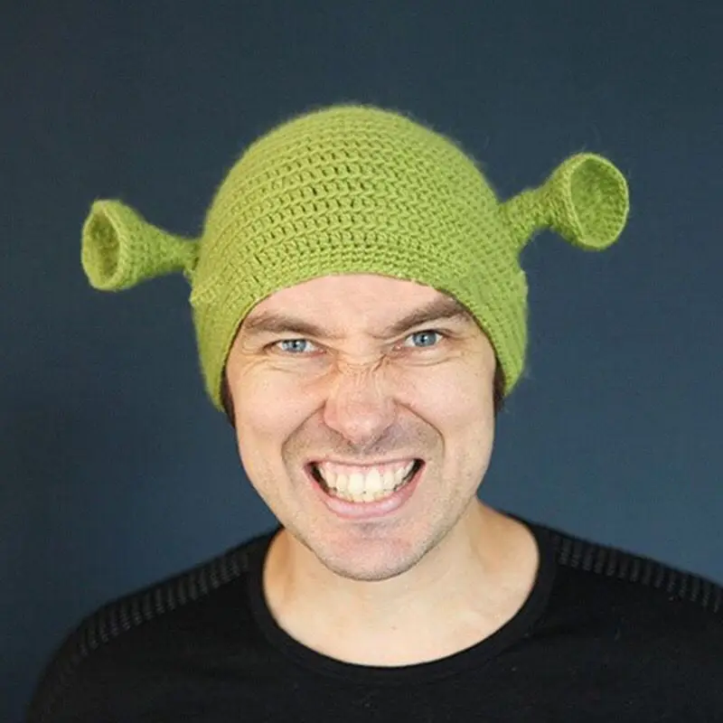 New hot selling  hand-knitted adult green Monster shrek color  cheap  Beanie  hat