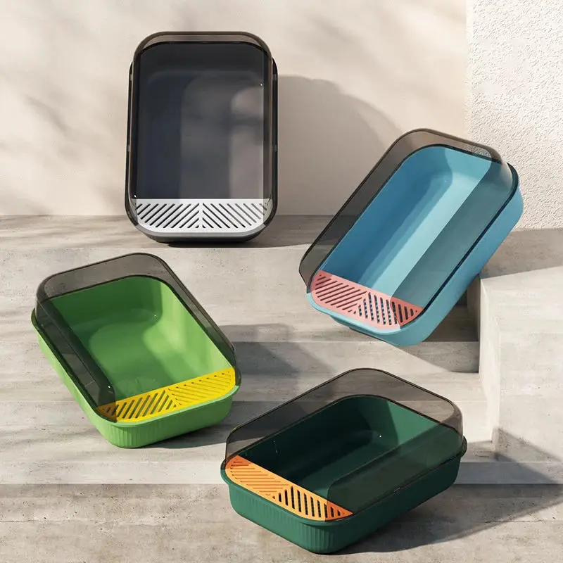 Wholesale Large Square Easy Cleaning Cat Litter Box Eco Friendly Plastic Cats Sandbox Toilet Cat Litter Box and Accessories