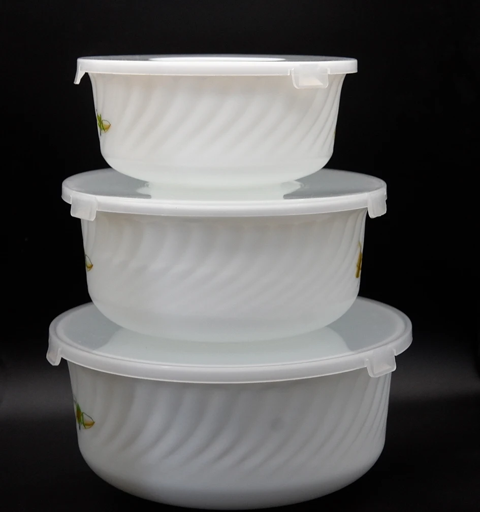 
Factory Price custumized Soup bowl with lid opal glass dinnerware Space Efficiency bowl 