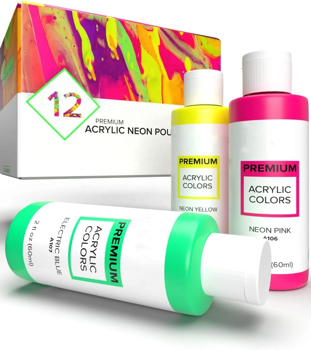12 color bottles acrylic pouring painting glow in the dark acrylic paint professional neon acrylic paint