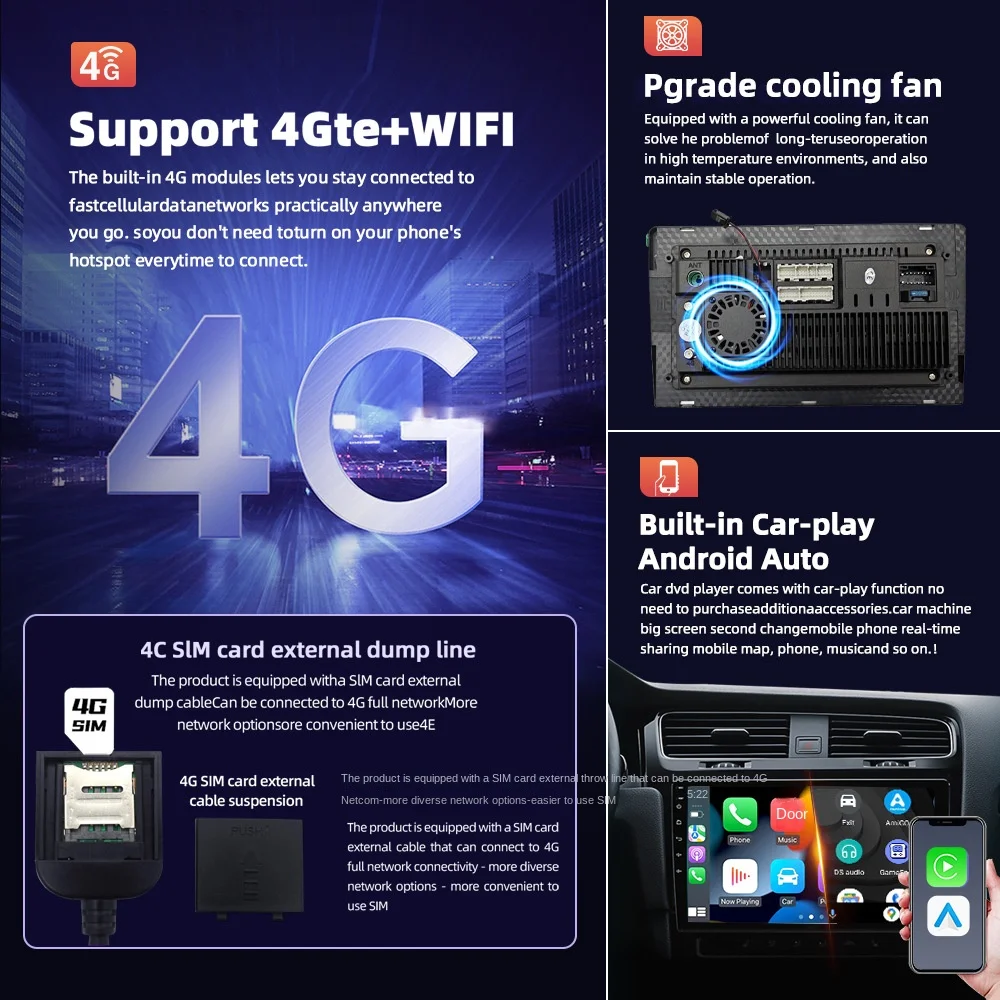 4K Resolution Cross-Load Car Navigation System Full Netcom Wireless CarPlay Large Android Auto Screen All-in-One 4G Machine USB