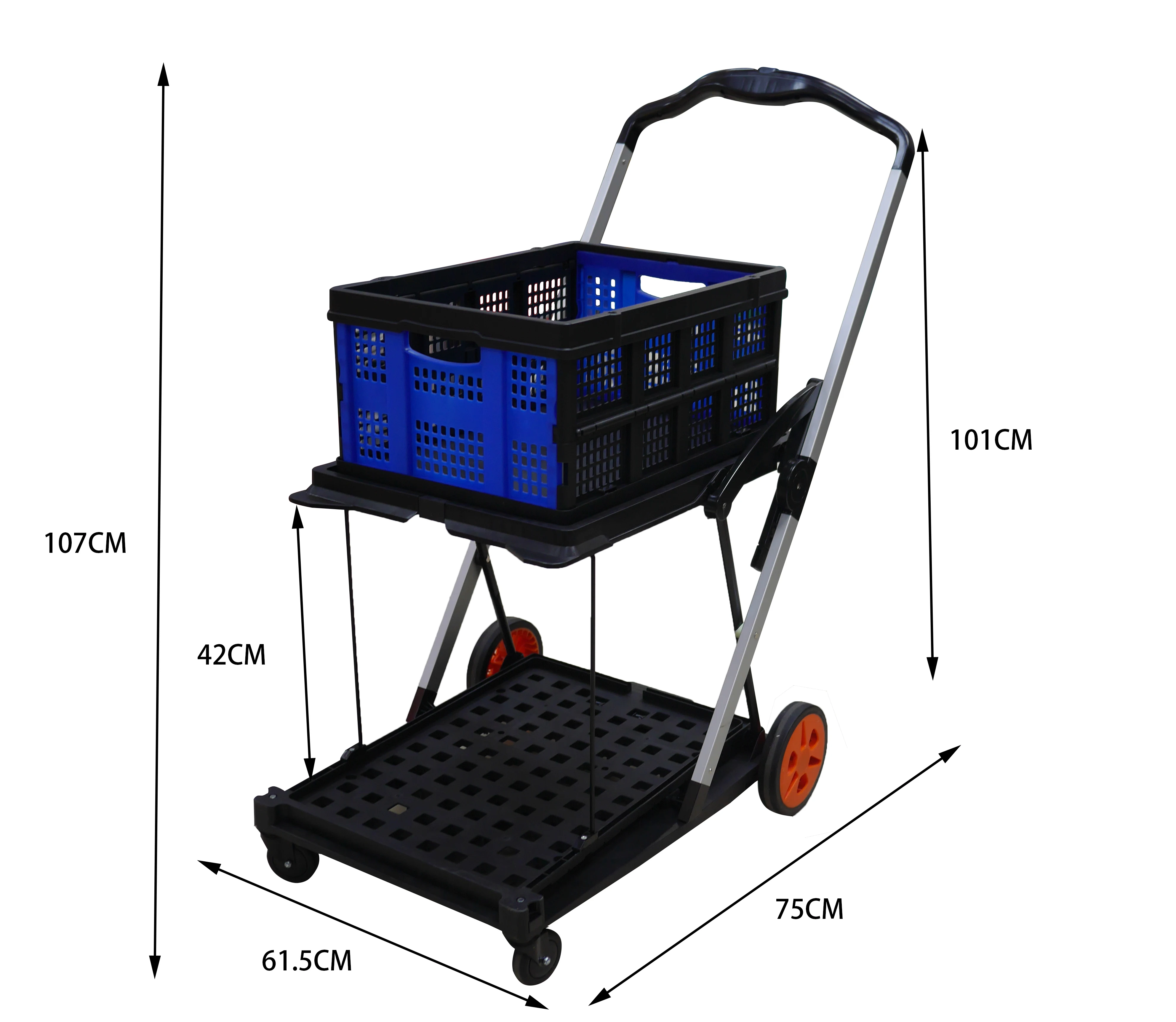 Double Decker Foldable Cart Portable Market Folding Trolley Collapsible Shopping Cart With Storage Crate