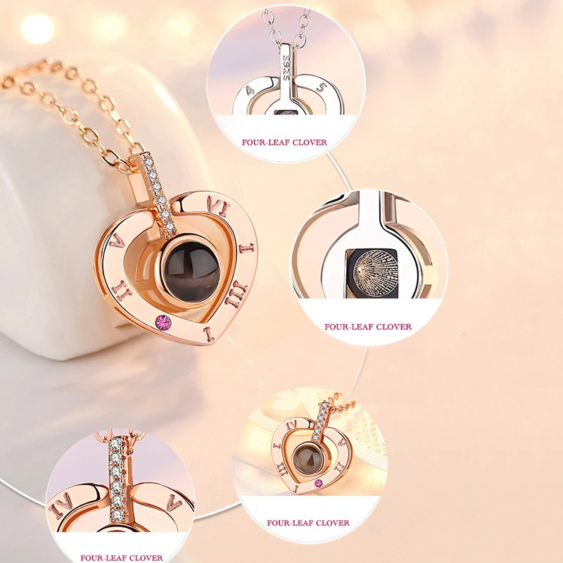 New Stainless Steel Rose Gold/silver 100 Languages I Love You Projection Pendant Necklace Romantic Love Memory Wedding Necklace