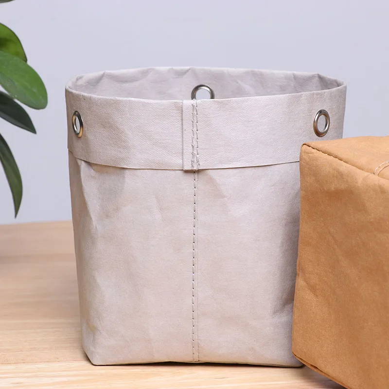 Custom Waterproof Washable Collapsible Storage Box Bucket Reusable Plant Flower Pots Nordic Tyvek Kraft Paper Bag Box