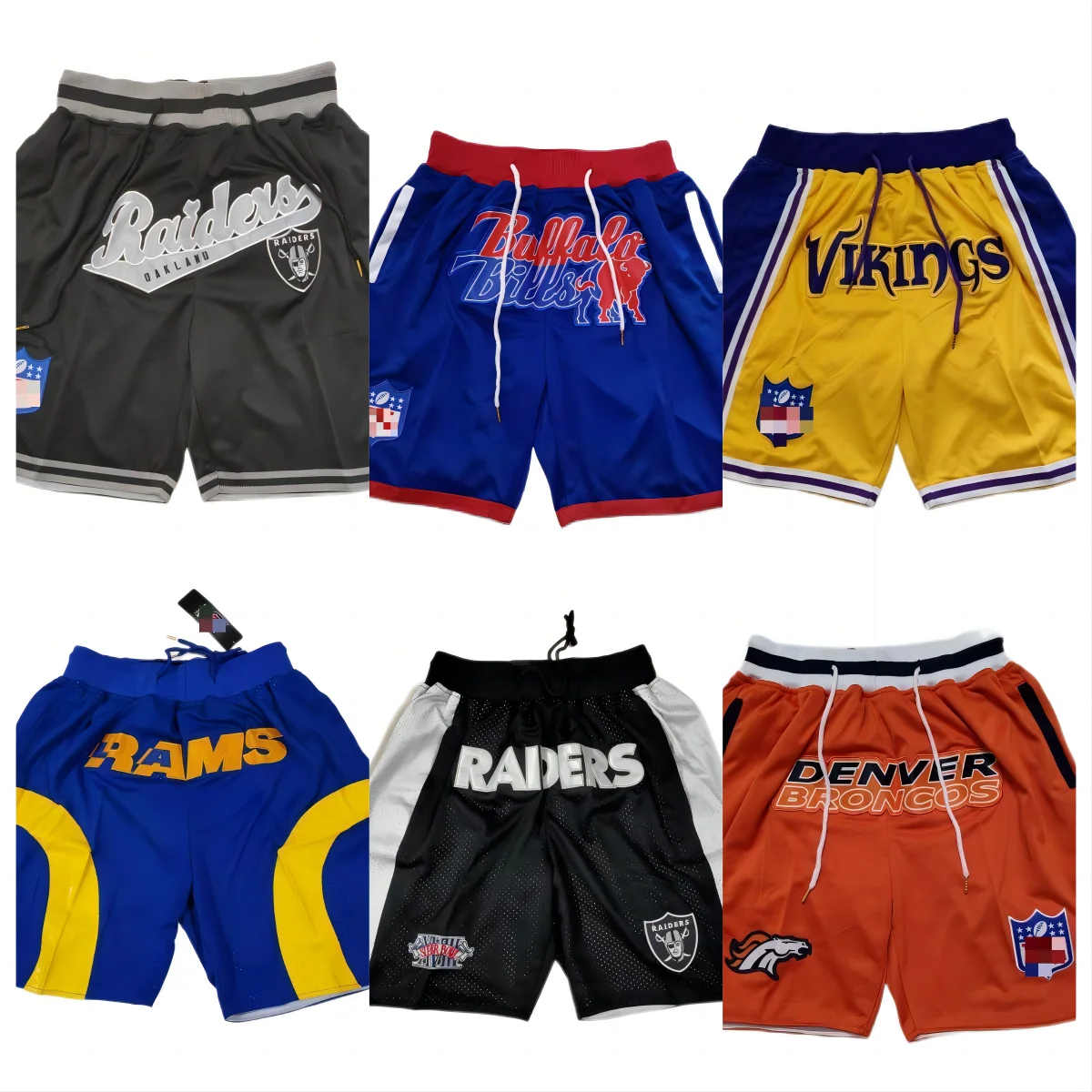Wholesale double layer mesh zipper pockets men stitched NFL football shorts