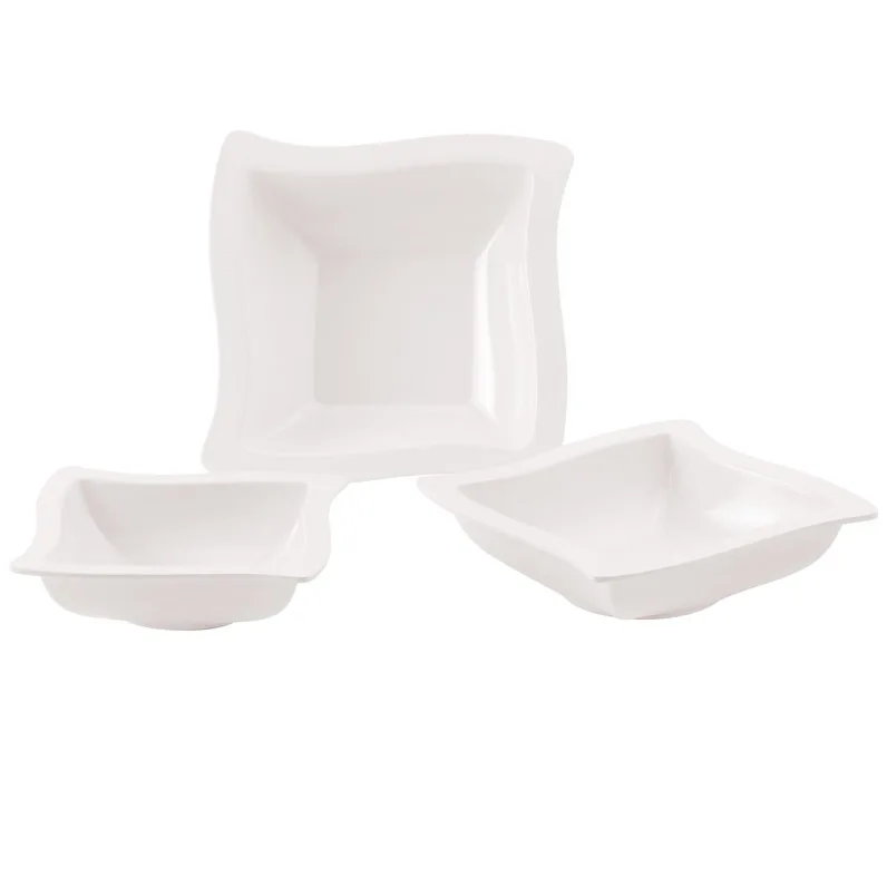 Twist Corner Soup Salad Plate Dish Wavy Edge Square Bowl 8.5 inch Deep Melamine Square Plate