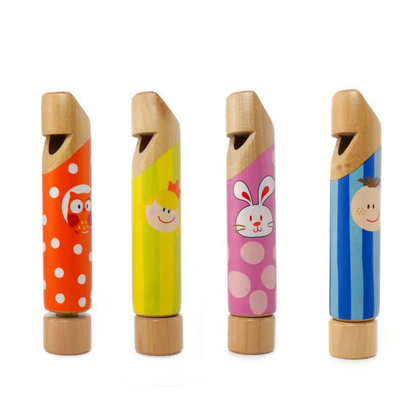 Wooden Children Slide Whistle Colorful Print Whistle Toys Funny Kids Music Toys