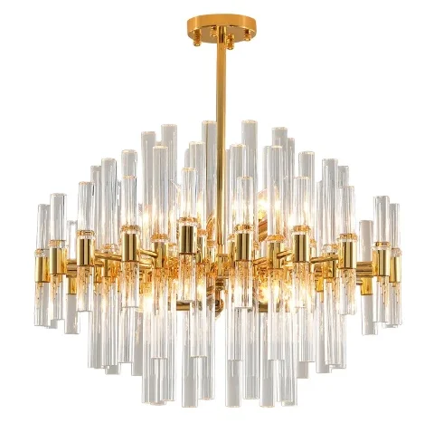 Modern simple luxury living room lobby golden chandelier glass tube villa chandelier