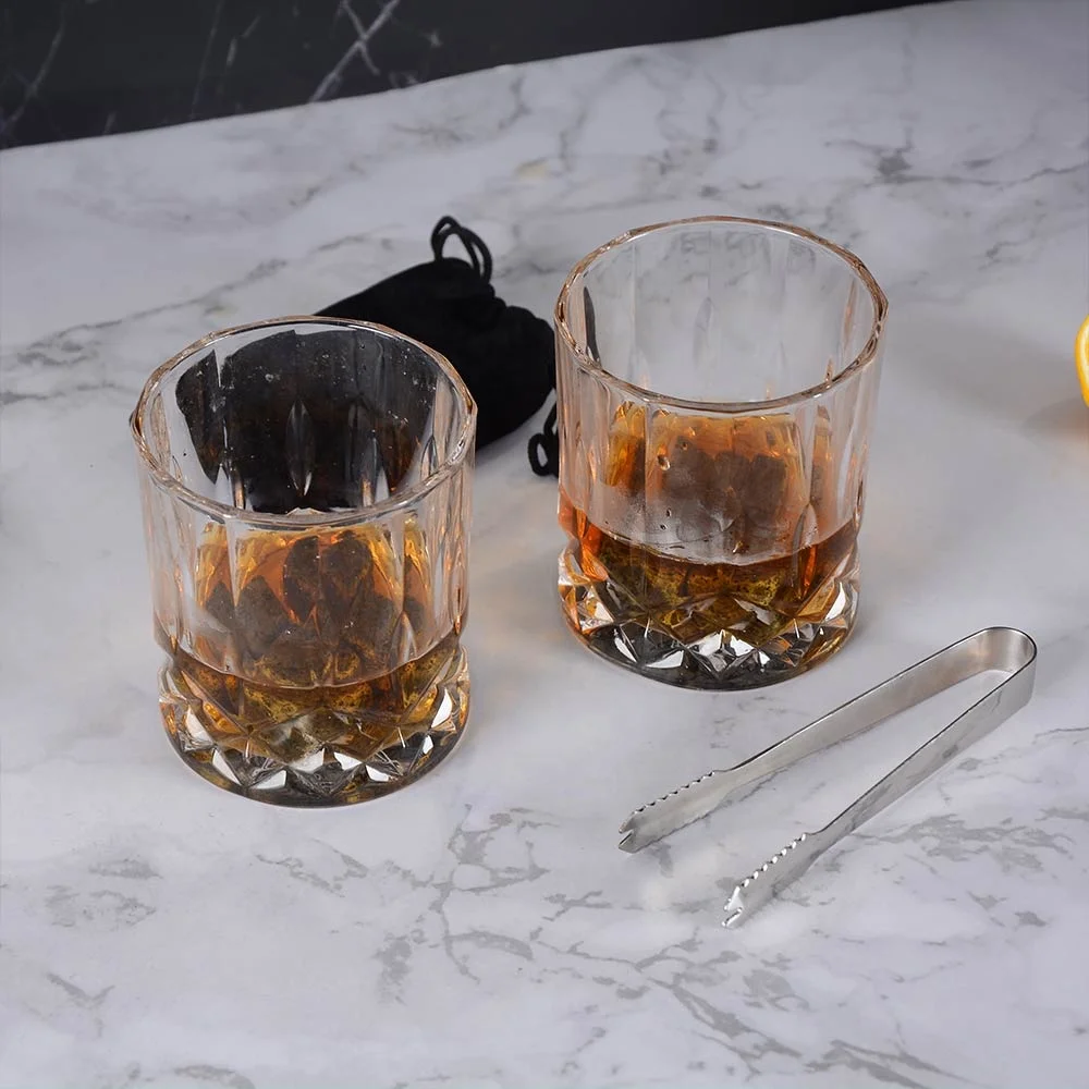 KLP glass whiskey tumbler bar granite whiskey stones and whiskey glass cup Acacia wooden box gift set Whisky set