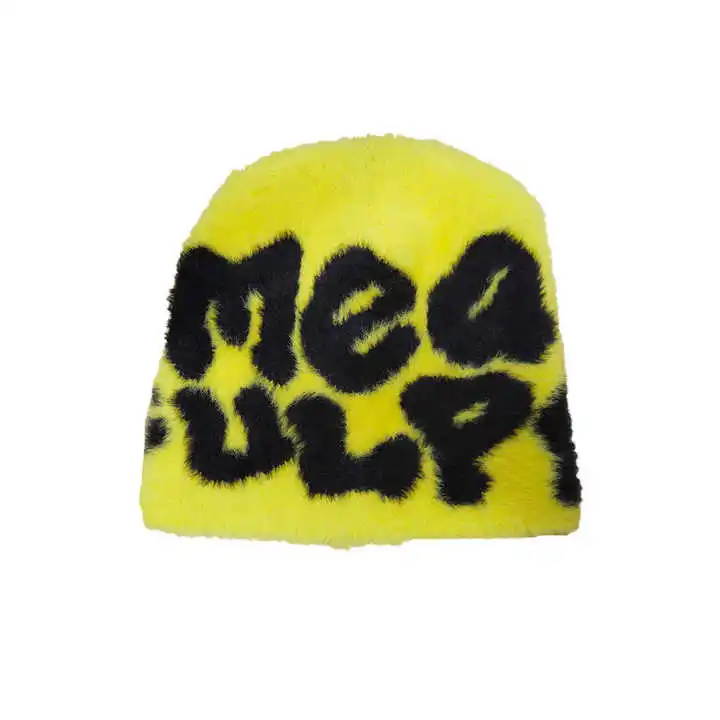 OEM  Y2K Beanies Fur beanie hat Custom Logo Acrylic Knit Premium Cashmere Wool Jacquard Mohair Beanie
