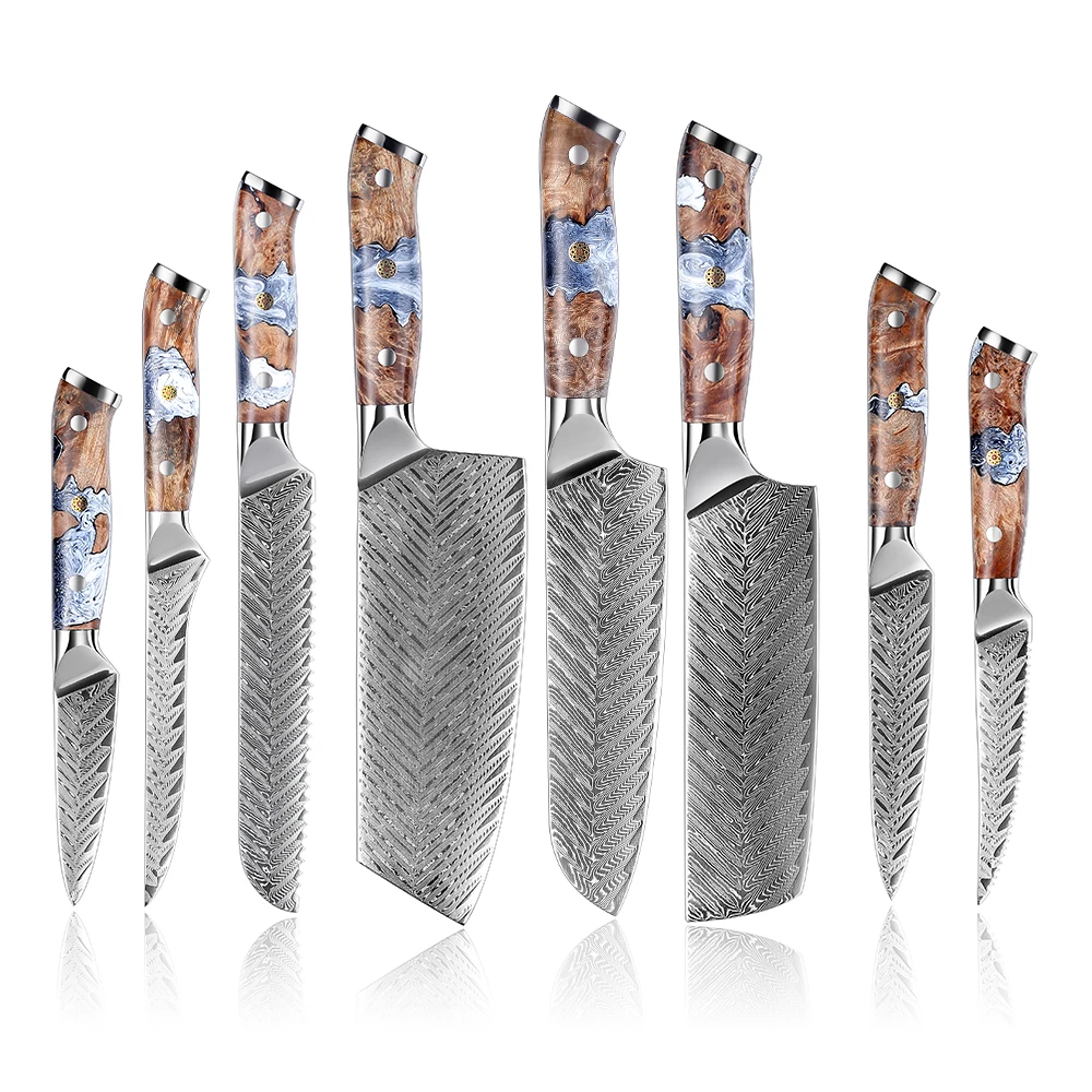giapponese disossare inox di damasco macellaio cucina chef carne frutta sagomato kit coltello set in acciaio
