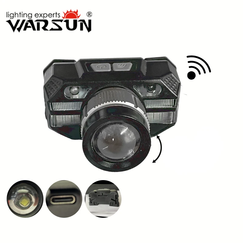 WARSUN RTS MD09 Induction Type 500lm Multiple Light Head Lamp Source Red Light Warning Endurance Work Hiking Fishing Headlamp