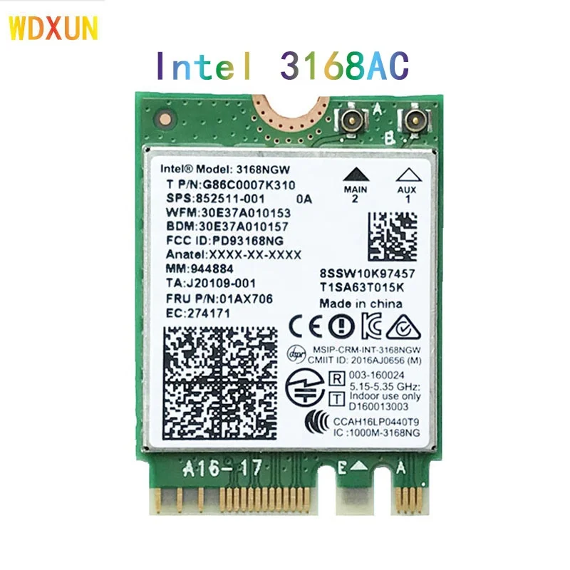 Dual band for intel 3168ac 3168 AC  3168NGW NGFF M.2 802.11ac Wifi  BT 4.2  2.4G 5Ghz wireless Network card Wi-Fi Adapter