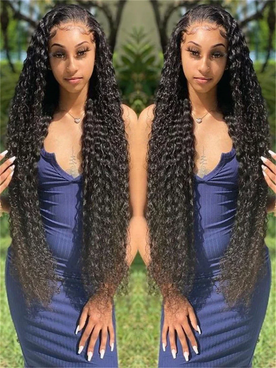 30 Inches Long Raw Indian Hair Wigs Black Curly Hair Wig Transparent Lace Frontal With Adjustable Elastic Band