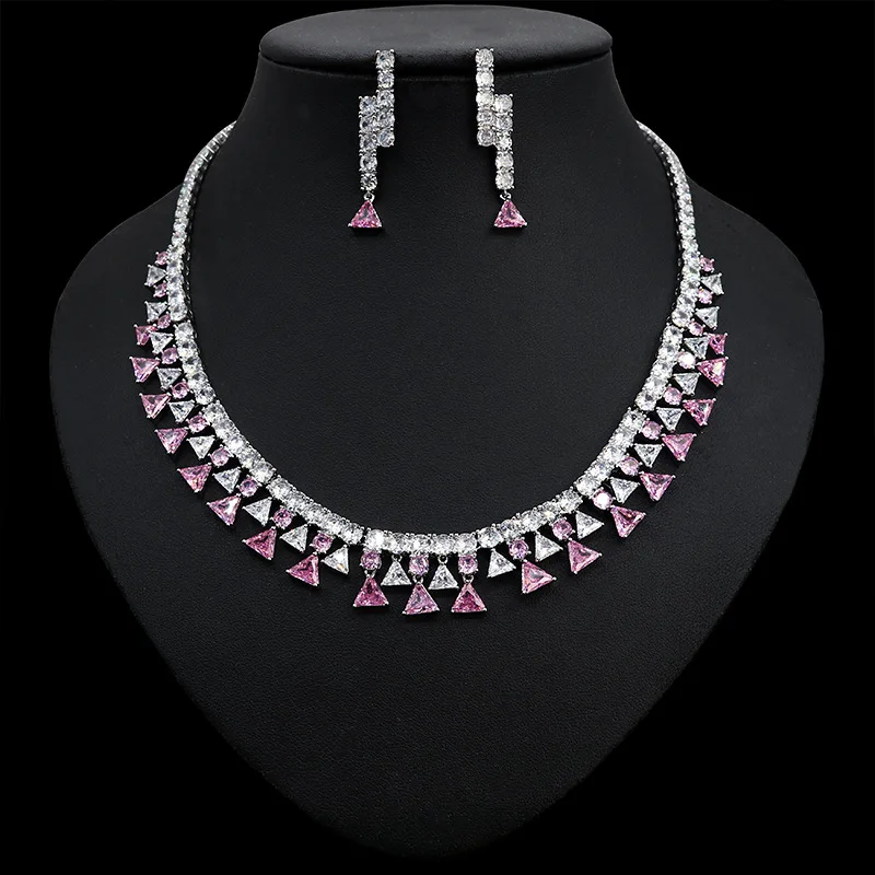 Hot Europe America Luxury Fashion Fine Full Zircon Water Drop Earrings Necklace Bride Wedding Gift Zirconia Jewelry Sets