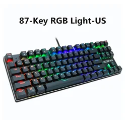Gaming Mechanical Keyboard Blue Red Switch 87key Anti-ghosting RGB/Mix Backlit LED USB RU/US Wired Keyboard For Gamer PC Laptop