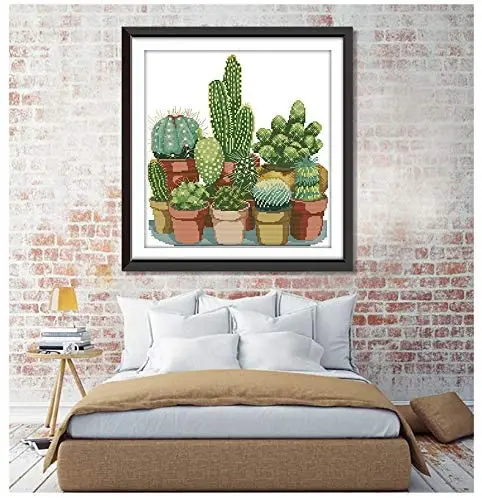 
11CT Stamped Cross Stitch Kits Sewing Pattern Cactuses Cross Stitch Sets Embroidery Kit Needlework Easy 