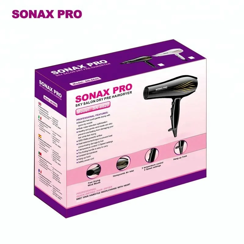 Best Sales Sonax Pro 6620 New Design 3000W Powerful Salon Home Use Hair Dryer