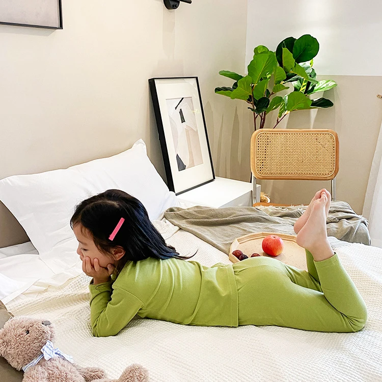 Wholesale Price Child Girl Sleeping Wear Plain Colors Toddler Pajamas Custom 2Pcs Cotton Pajamas For Kids