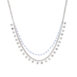 YiWu Supplier New Style Fashion Multi-Layer Beaded Cuban Chain and Star Drop Pendant Custom LOGO Necklace for Women Wholesale