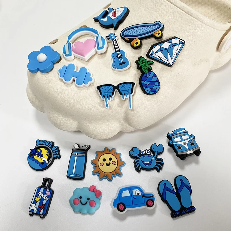 Wholesale a wide range of styles and types of unique blue line of custom designed soft pvc cartoon shoe charms