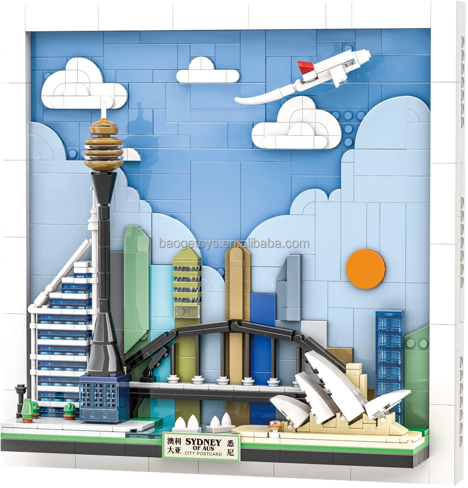 City postcard Skyline wall arts australia sydney opera building block set toy
