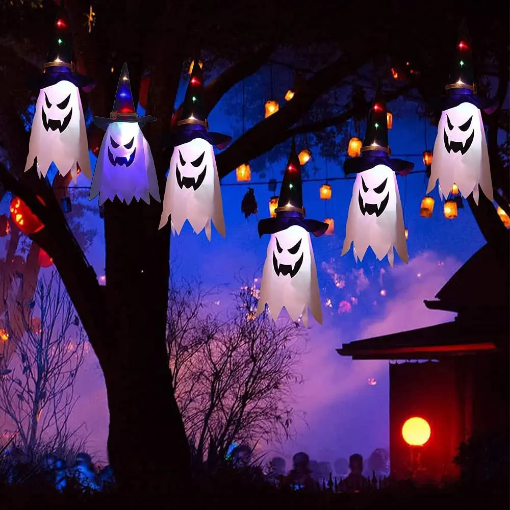Halloween Ghost Led Light Hanging Party Dress Up Glowing Witch Hat Lamp Horror Props Home Bar Decoration Halloween String Light