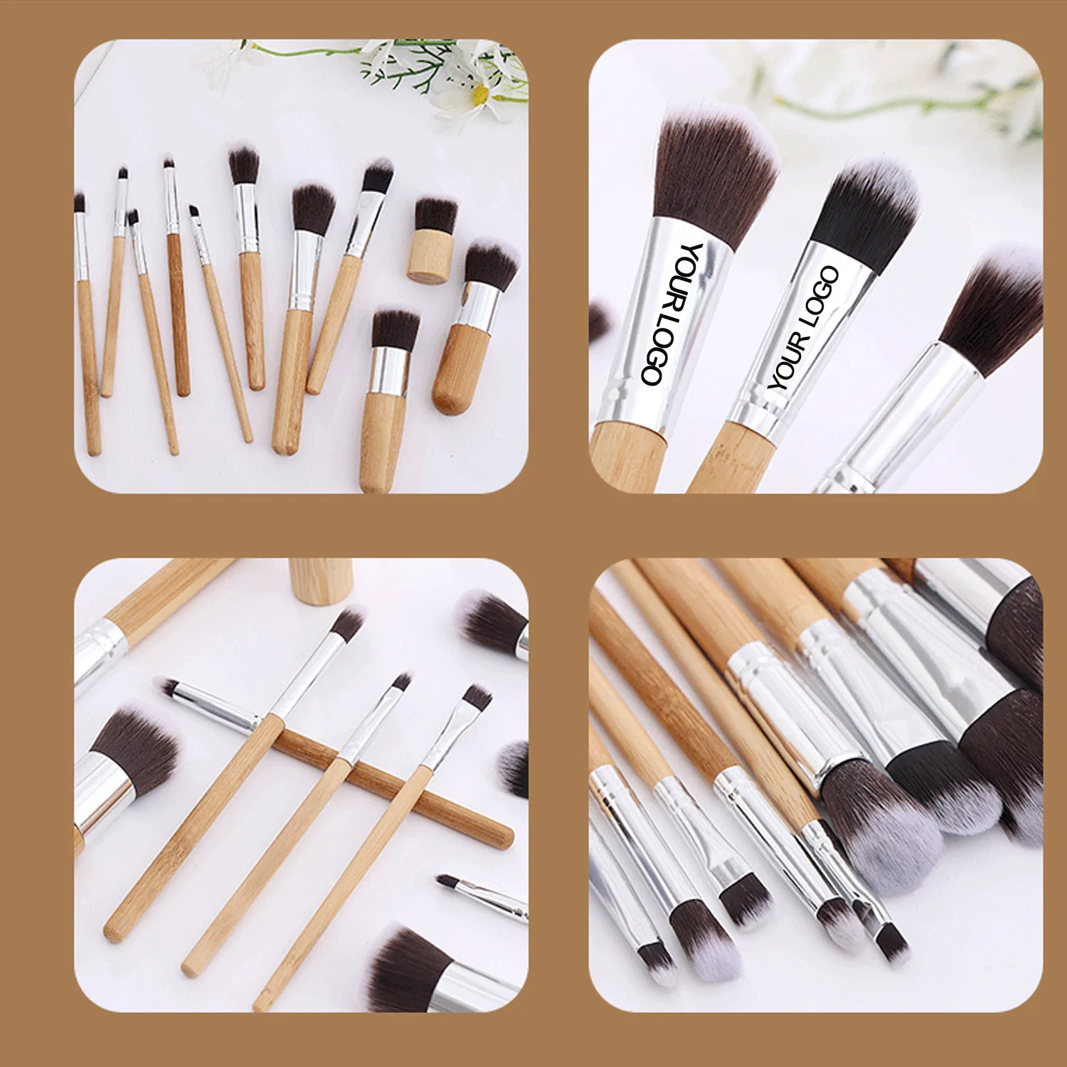 Bamboo professional Cosmetic Makeup Brushes 11pcs Makeup Brush Set Vegan with makeup brushes set Hypoallergenic